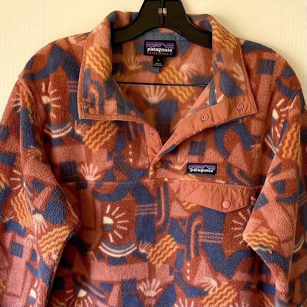 Patagonia Synchilla Snap-T Fleece Pullover Canyon Block Sisu Brown Large EUC - Picture 4 of 10